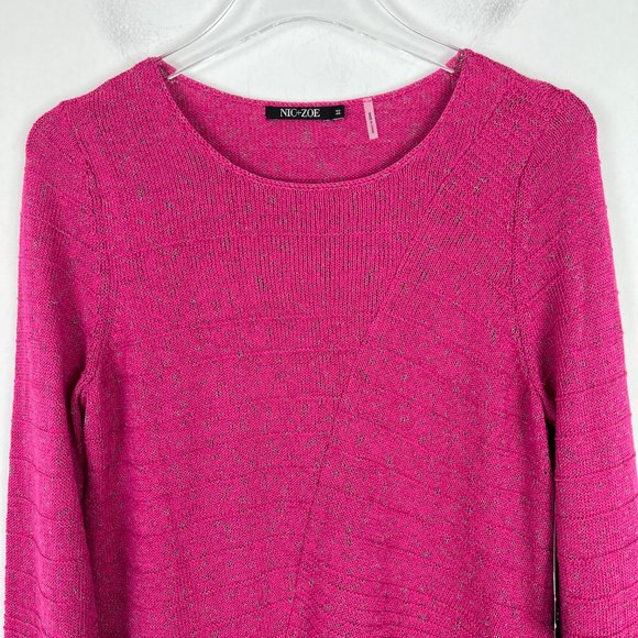 NWT NIC+ZOE Crossstitch Sweater Pink Lace Up Size Medium M NEW - Picture 3 of 13